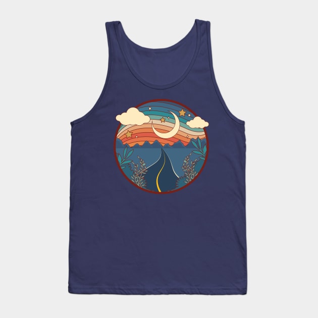 1970s Moon Stars and Road Tank Top by InkyArt